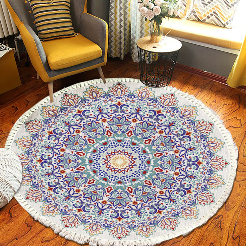 120cm Round Mandala Area Rug Polyester Anti-Slip Soft Carpet Multicolor Home Decor