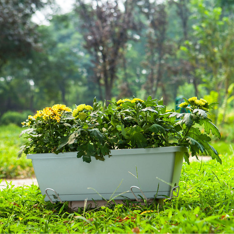 Blue Rectangular Plastic Planter with Holder 49.5cm Outdoor Garden Set of 5