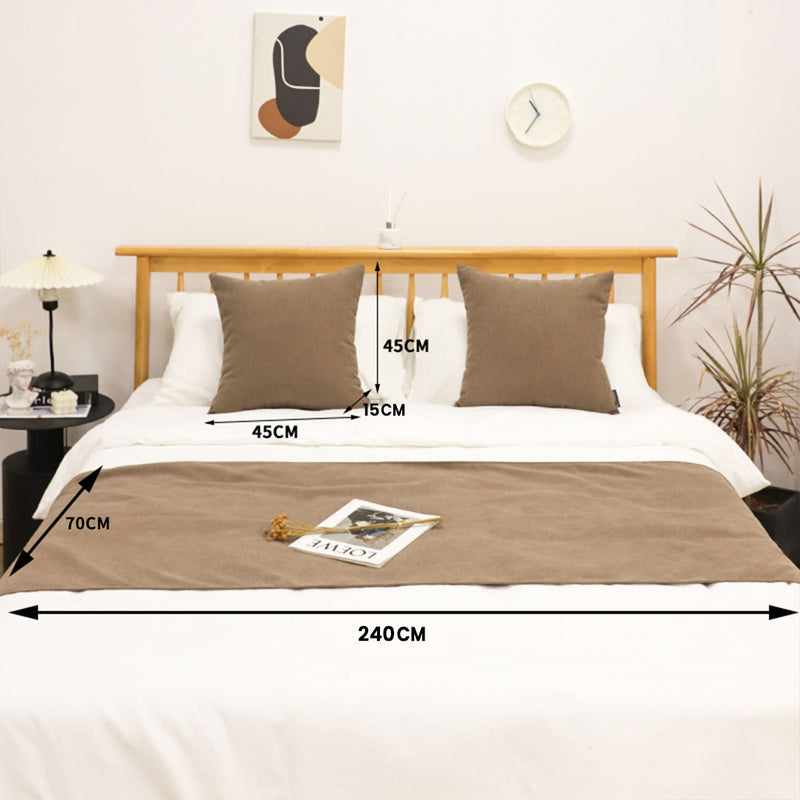 1.8m Bed Runner Polyester 70x240cm Queen 45x45cm Cushions Light Brown Set of 3