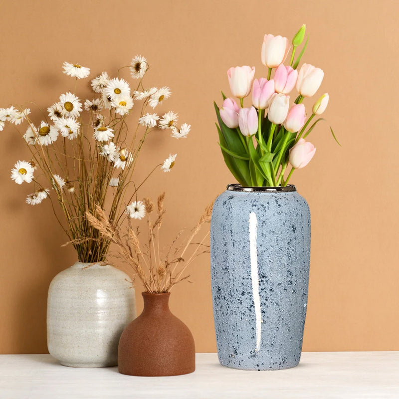 Large Ceramic Flower Vase 35x17cm Grey Handcrafted Living Room Decor