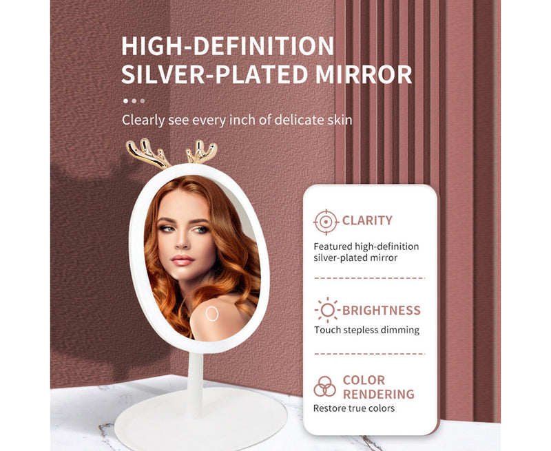White Plastic Cosmetic Jewelry Storage Organizer With Antler Led Mirror Tabletop