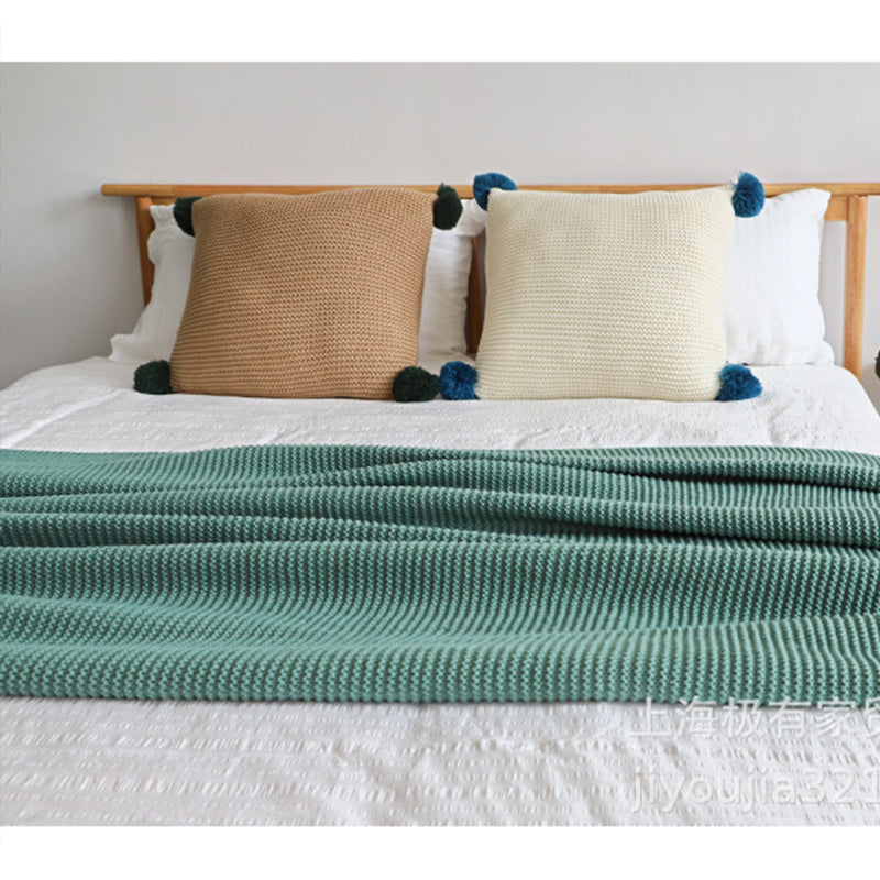 Green Knitted Fringe Throw Blanket 130x170cm Cozy Home Decor Sofa Bed Cover