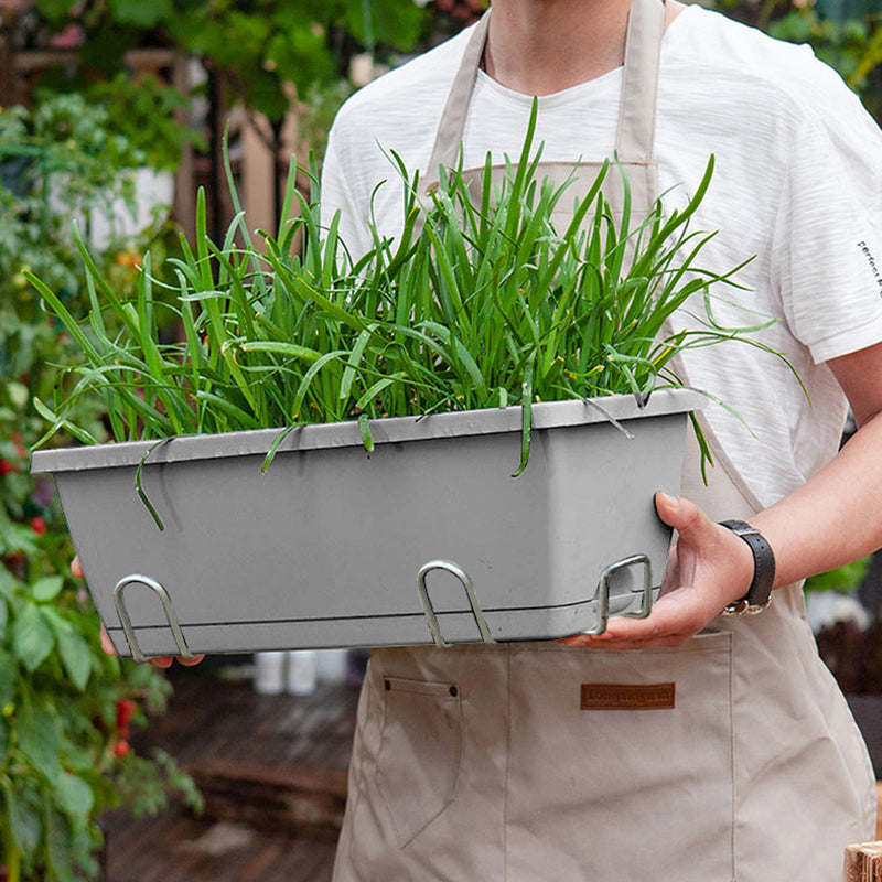 49.5cm Gray Rectangular Planter Plastic Iron Frame Holder Drainage Set of 2