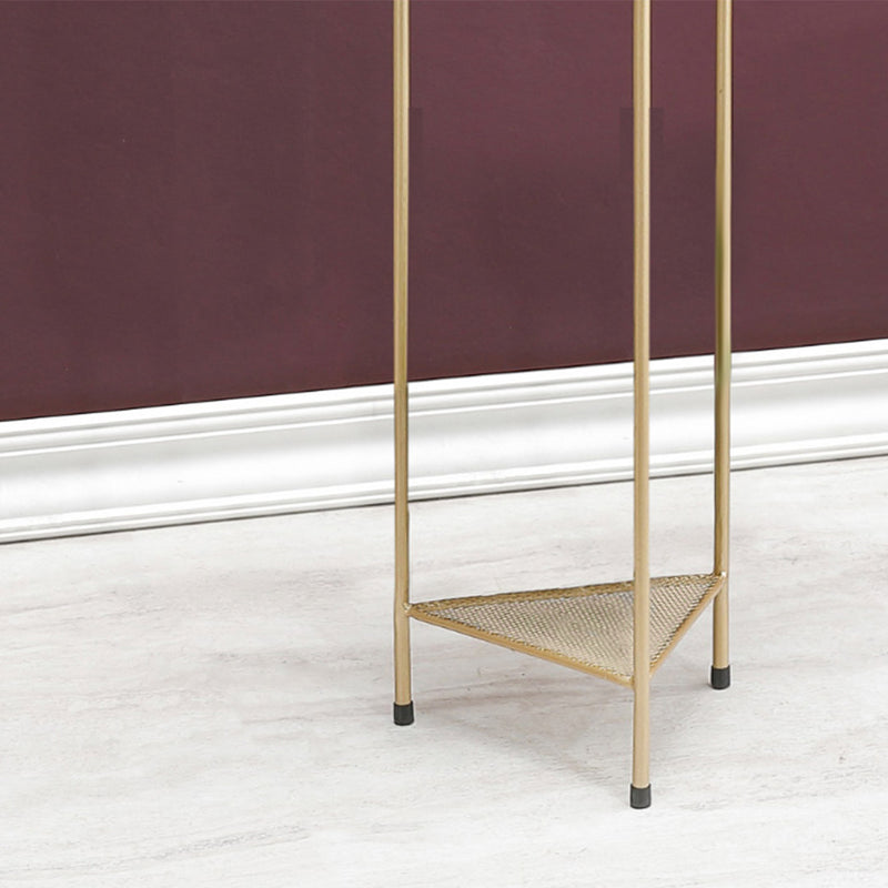 2 Layer Metal Plant Stand 81cm Gold with Blue Pot Indoor Outdoor Corner Display
