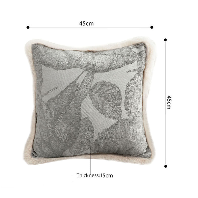 2X 45x45cm Velvet Square Throw Pillow Silver Embroidered Leaf 15cm Thick