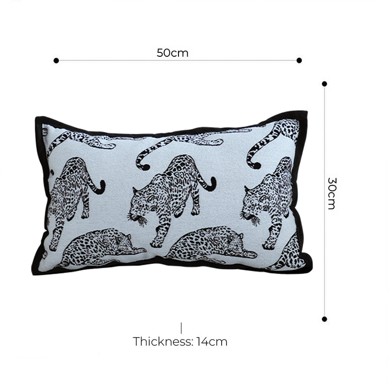2X 30cm Fleece Leopard Lumbar Throw Pillow White Black Decorative Cushion