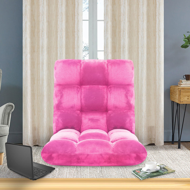 Floor Recliner Folding Lounge Sofa Plush Memory Foam Adjustable Light Pink