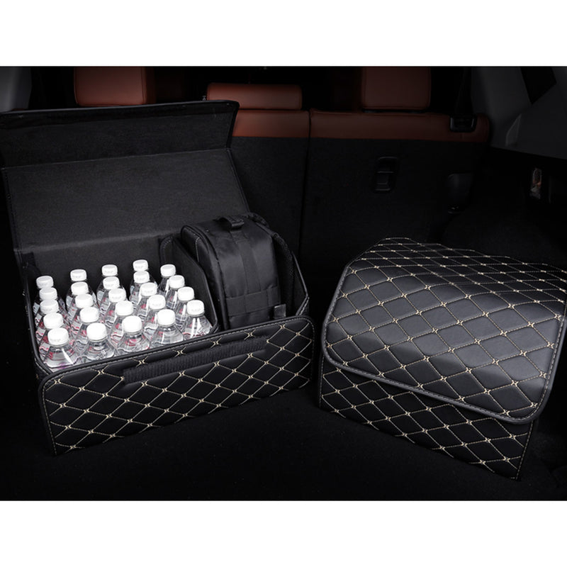 4X Leather Car Boot Trunk Organizer Foldable Collapsible Storage Box Black