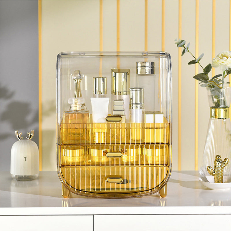 3 Tier Transparent Abs Cosmetic Storage Organizer With Drawers Golden Yellow