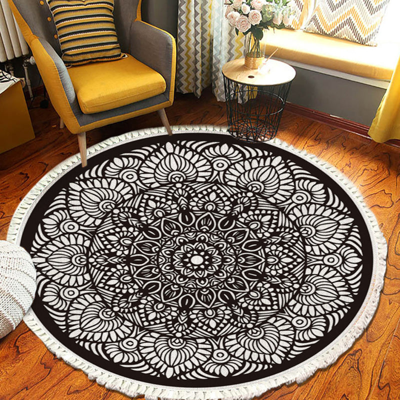 Mandala Round Area Rug 120cm Polyester Plush Anti Slip Tassel