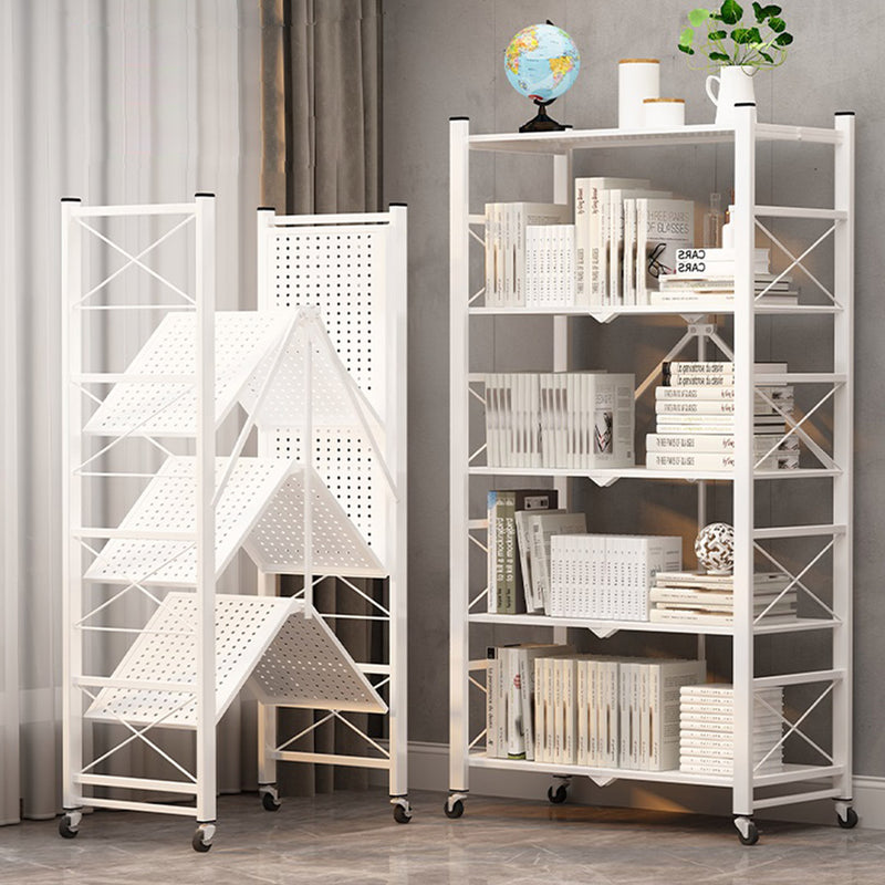 5 Tier Carbon Steel Shelving Rack White Foldable Mobile Storage Cart 71x36x160cm