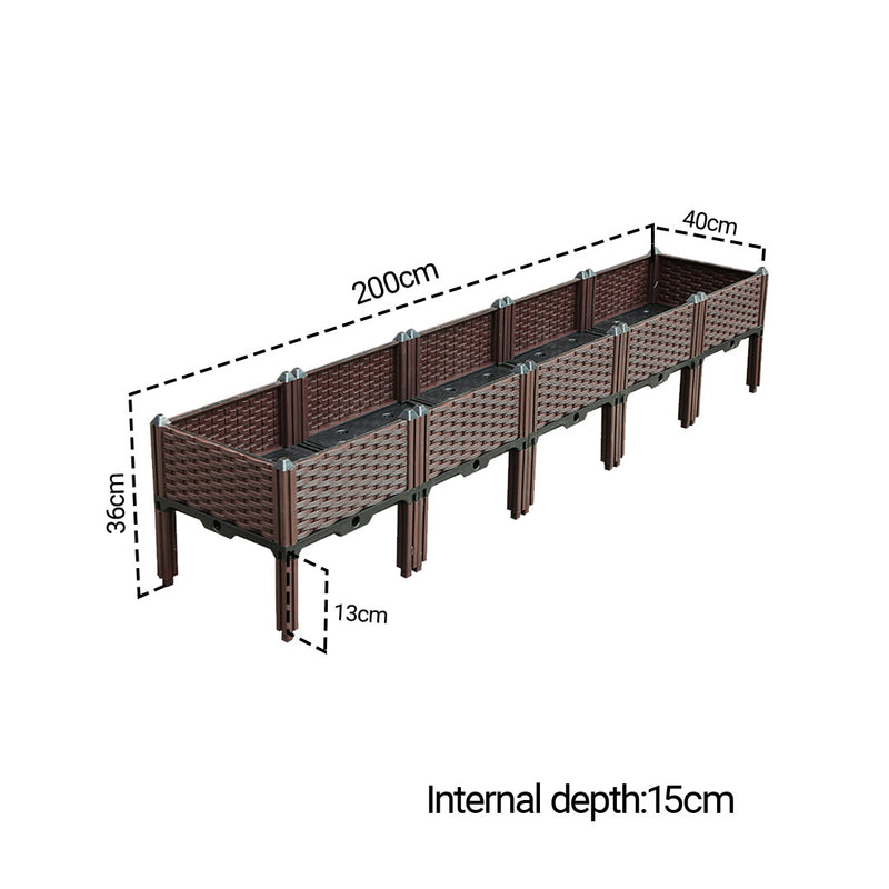 2X 200cm Raised Garden Bed Polypropylene Self Watering 15cm Depth Dark Brown