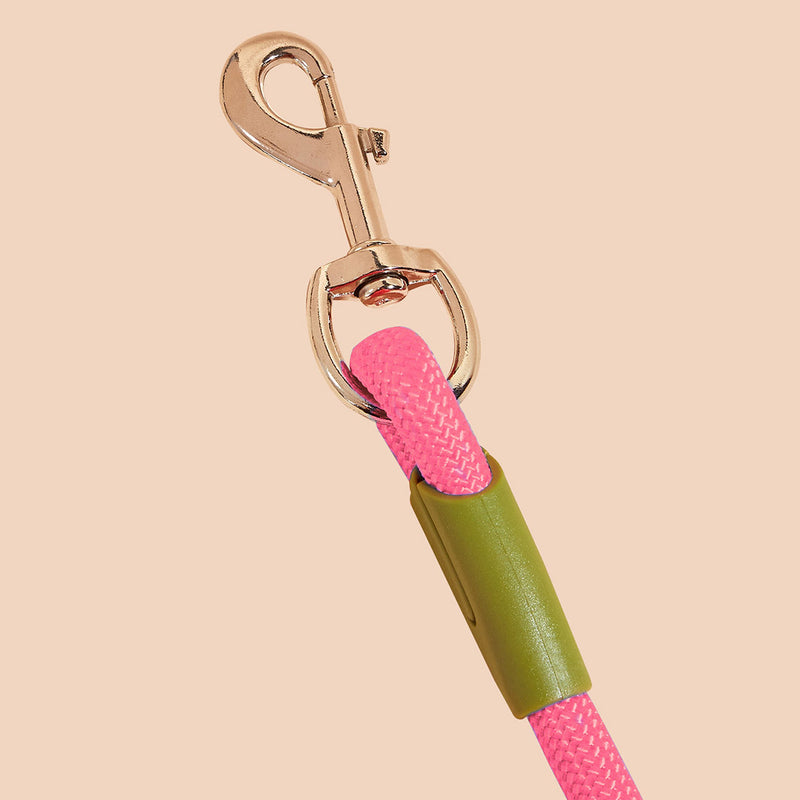 2X 220cm Polyester Double Ended Rope Leash Hands Free 360 Swivel Pink For Dogs