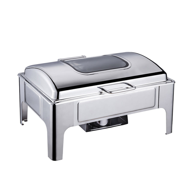4X Chafing Dish Stainless Steel 9L Rectangular Roll Top Glass Window