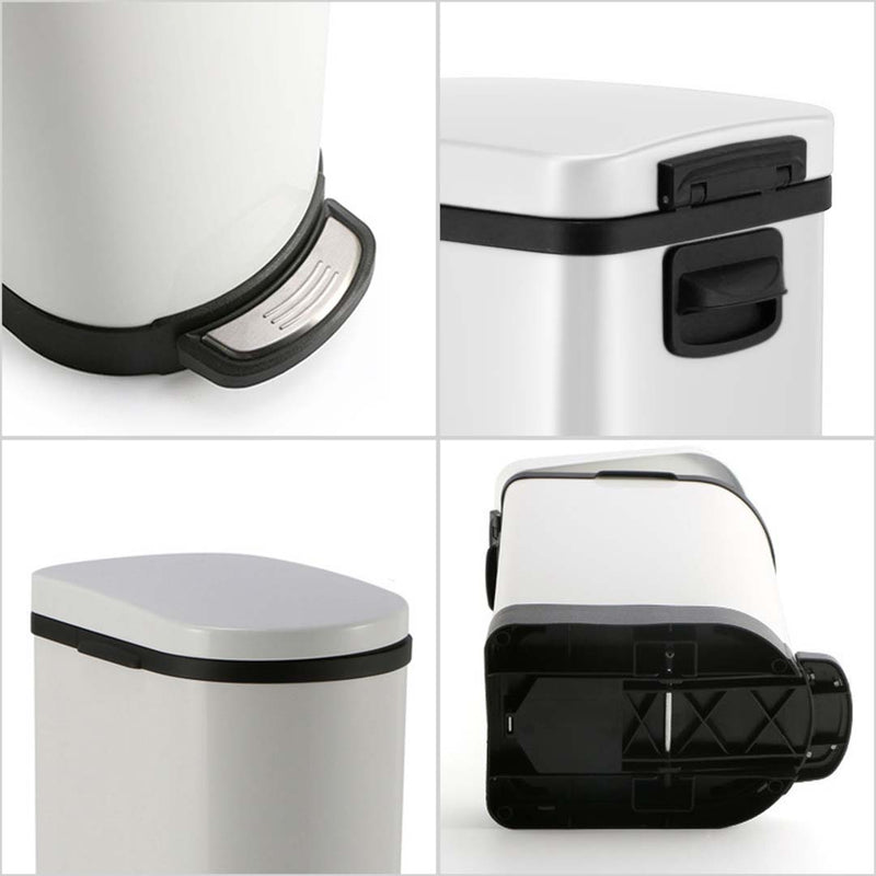 Foot Pedal Stainless Steel Trash Bin 10L Powder Coated Removable Inner White