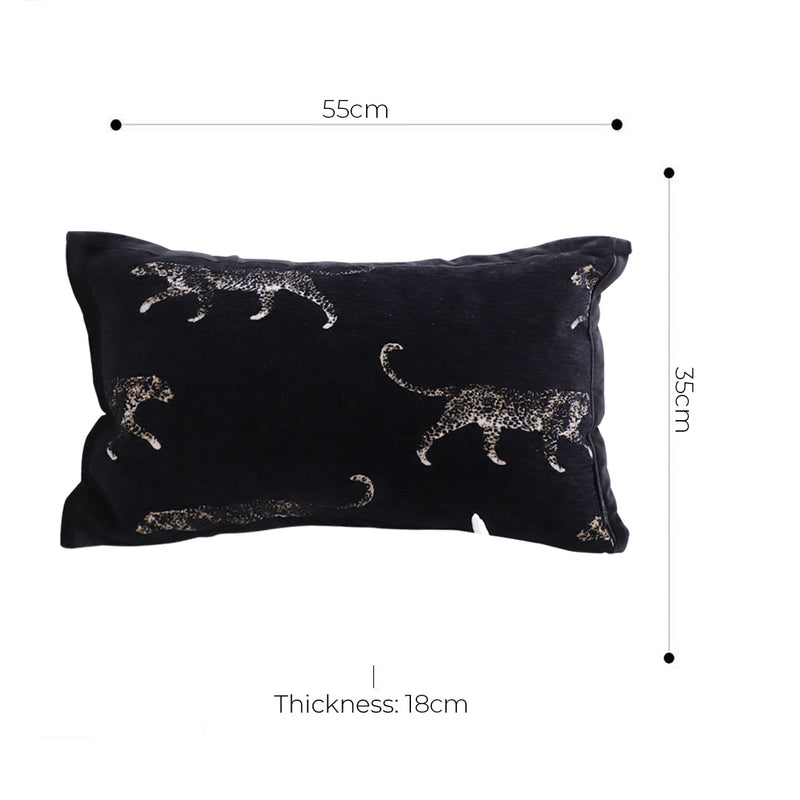 Black 35x55x18cm Throw Pillow Polyester Cotton Embroidered Panther Motif