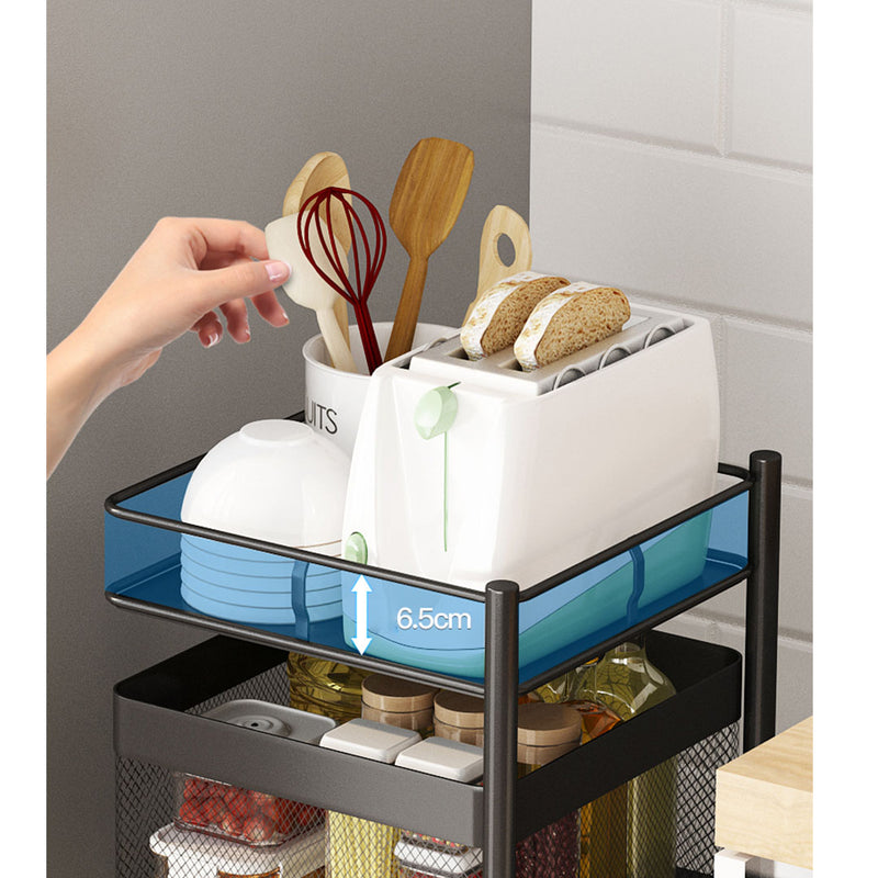 4 Tier Carbon Steel Rotating Kitchen Cart 30x30x82cm Black Locking Wheels