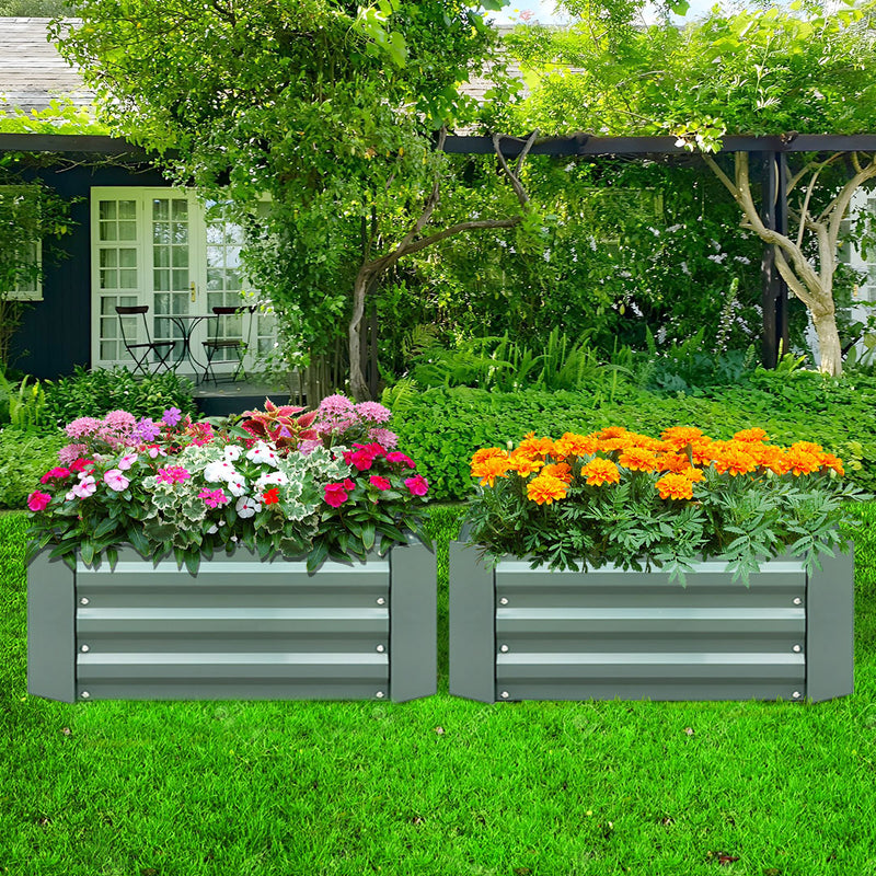 2X 90cm Galvanized Raised Garden Bed Vegetable Herb Flower Planter Box Green