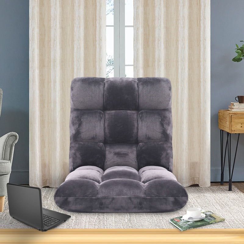 Floor Recliner Folding Lounge Sofa Chair Cushion Grey with 6 Angle Adjustment