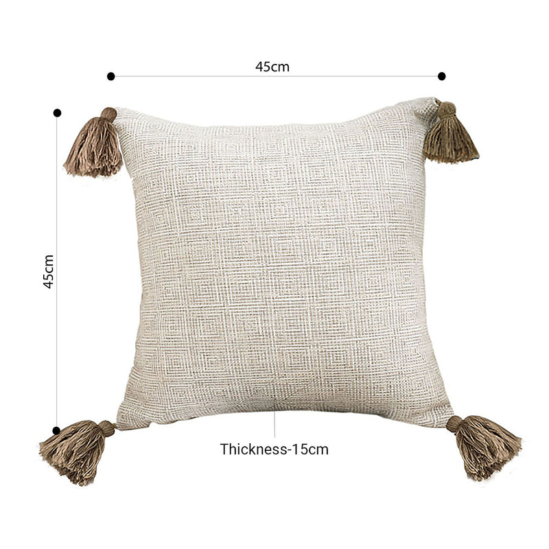 Velvet Plush Throw Pillow 45x45cm Beige Ribbed Textured Cushion