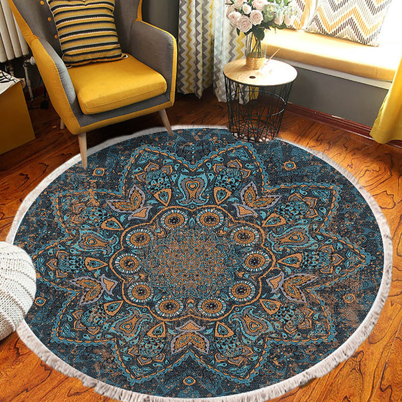 2X 120cm Mandala Round Plush Polyester Area Rug Anti Slip Backing