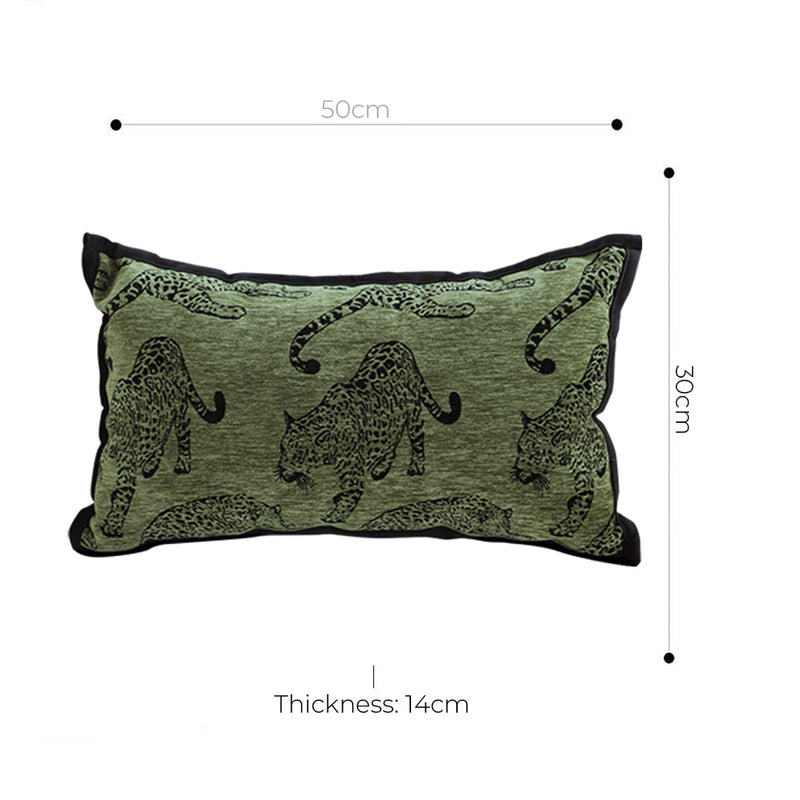 2X Green Leopard Lumbar Throw Pillows Polyester 30x50cm Retro Decorative