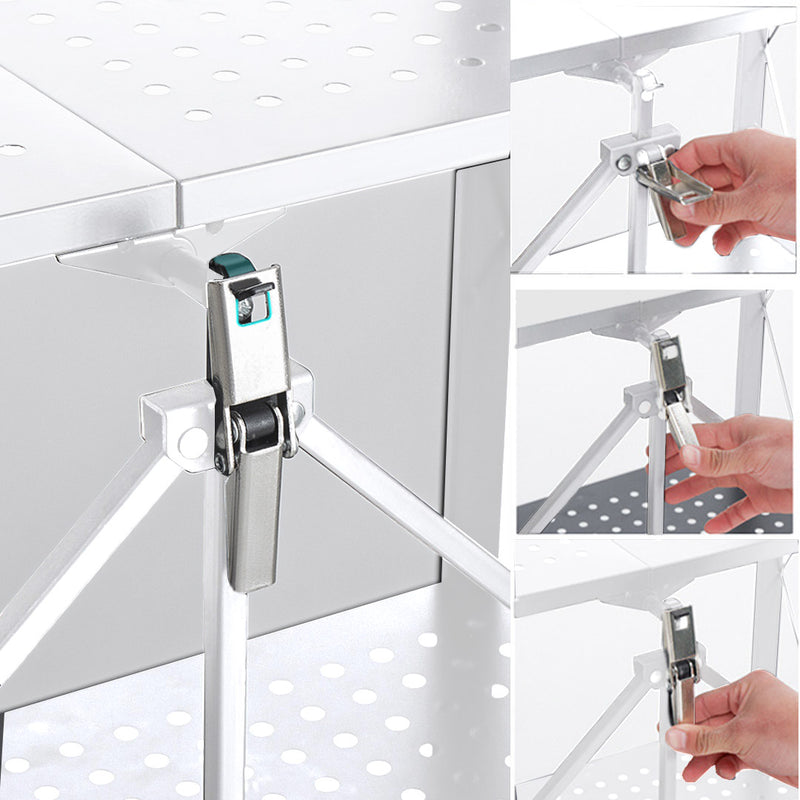 5 Tier Carbon Steel Foldable Kitchen Cart White Locking Wheels 20Kg Per Shelf