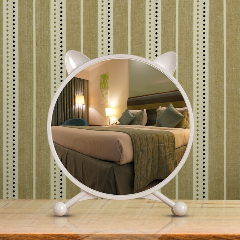 White 30cm Smart Makeup Table Mirror Cat Ear Design Bedroom Plastic No LED Light