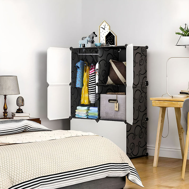 3 Tier 6 Cube Portable Wardrobe 75x37x110.5cm Polypropylene Black White