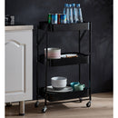 3 Tier Black Foldable Kitchen Cart Carbon Steel Storage Organizer With Wheels