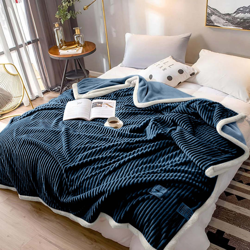 Flannel Fleece Throw Blanket Warm Cozy Double Sided 200x230cm Dark Blue