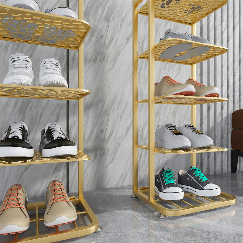2X 5 Tier Metal Shoe Organizer Gold Plated Space Saving Footwear Storage Rack