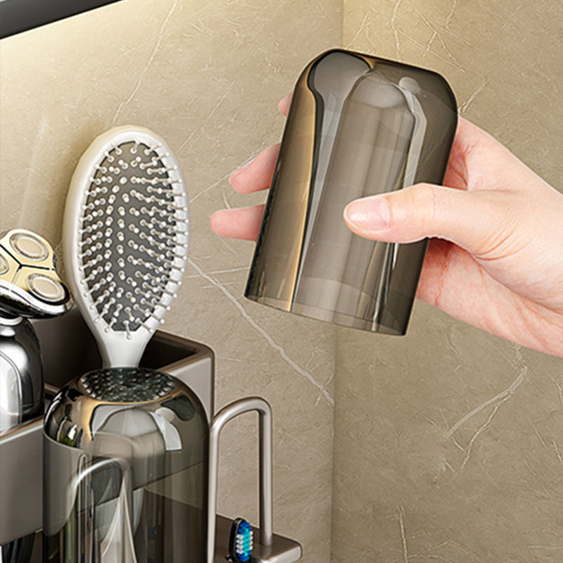 15cm Aluminum Wall Mounted Bathroom Storage Rack Waterproof Adhesive Gray