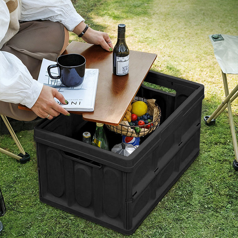 2X 55L 52.5x35.5cm Plastic Foldable Stackable Storage Box Black Car Camping