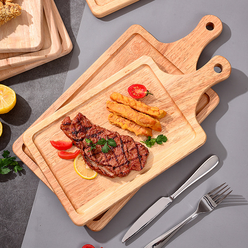 35cm Rectangle Oak Wood Serving Tray Brown Charcuterie Board Rounded Corners