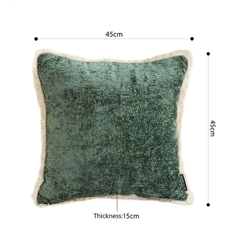 Throw Pillow 45x45cm Velvet Chenille Tassel Jade Green Plush