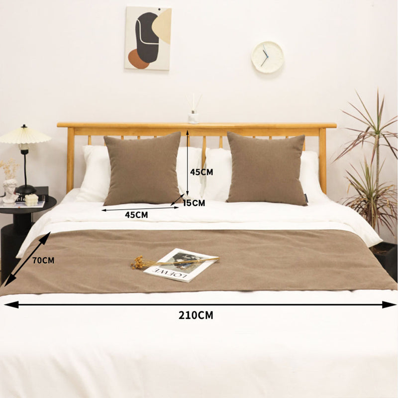 1.5m Queen Bed Scarf Runner Set of 3 Polyester 70x210cm Light Brown Cushions