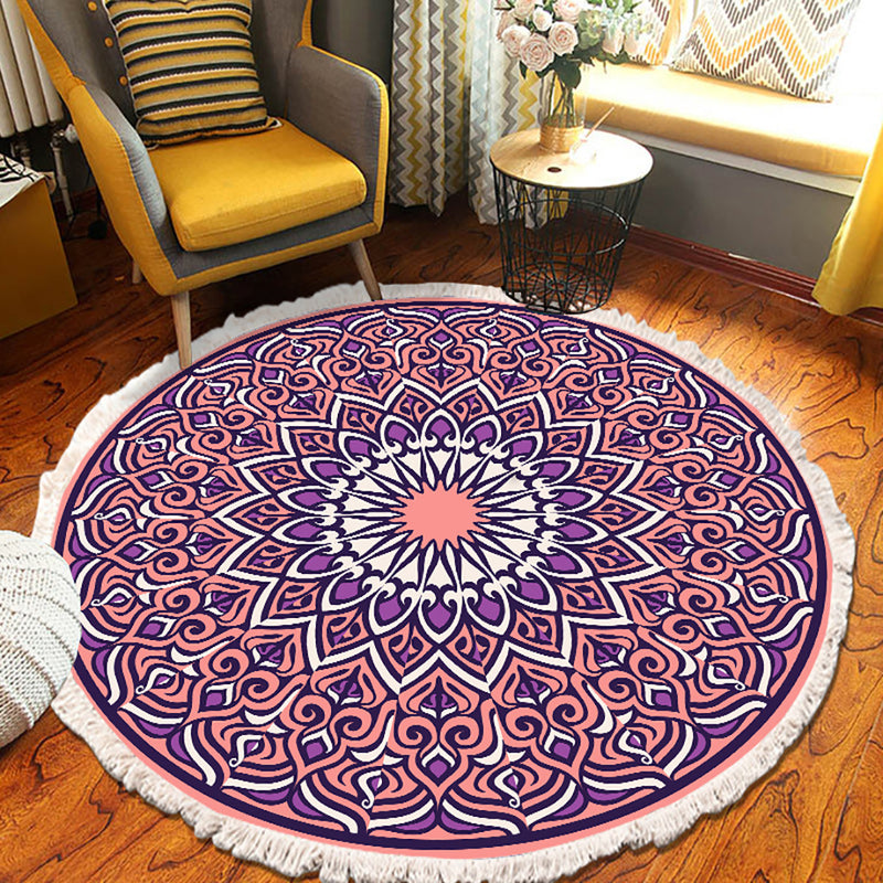 Mandala Round Carpet 90cm Purple Polyester Anti-Slip Doormat Bedroom Living Room