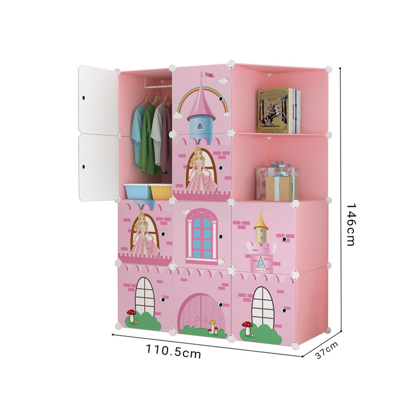 10 Cubes Portable Wardrobe Pink Castle Print Polypropylene 110.5x37x146cm Modular