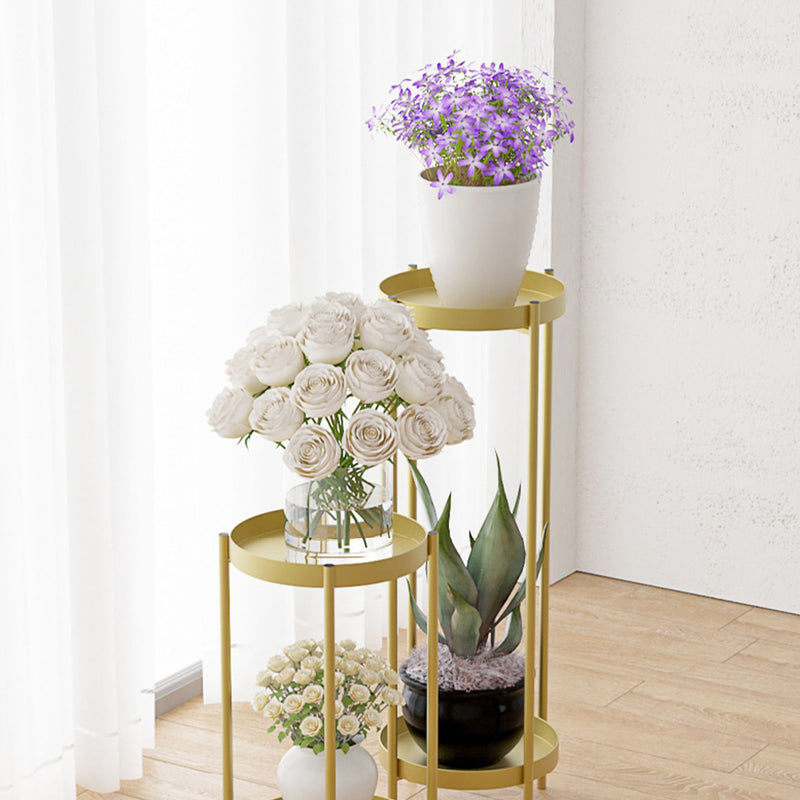 4X 2 Layer 80cm Gold Metal Plant Stand With Enamel Pots Corner Shelf