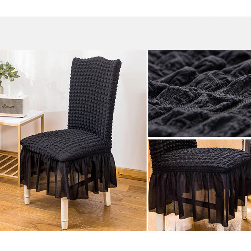 2X Polyester Stretch Ruffle Chair Covers Fits Back 45 To 60 Cm Black