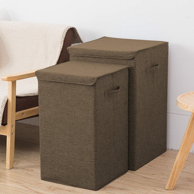Medium Foldable Canvas Laundry Hamper Basket Storage Box With Lid Coffee 34cm