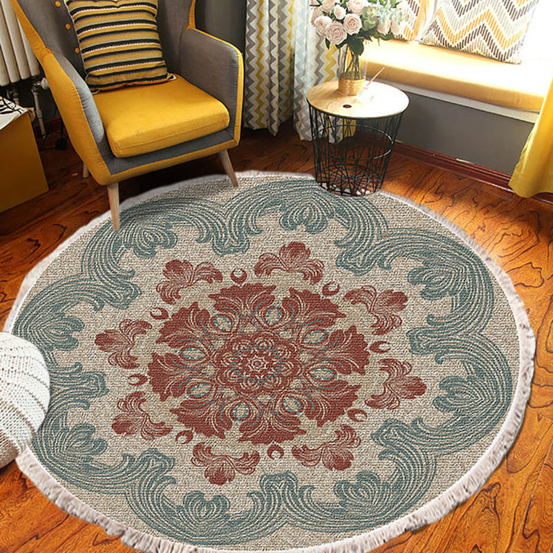 2X 90cm Round Mandala Area Rug Polyester Fiber Anti Slip Backing Multicolor