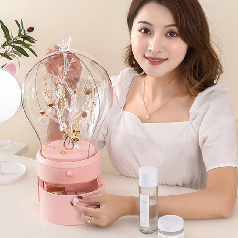 Pink 2 Layer Rotating Jewelry Box Waterproof Dustproof Organizer 360 Degree