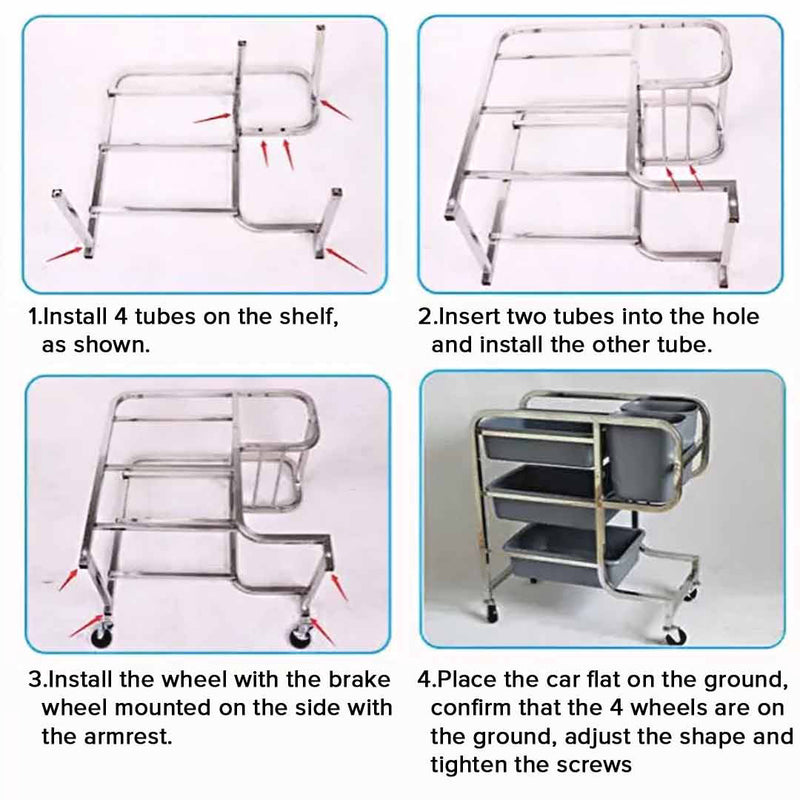 2X 3 Tier Food Trolley Utility Cart PVC Bins Easy Assembly 80x43x89cm
