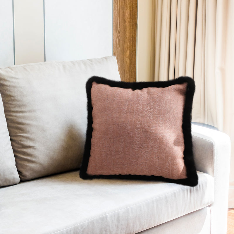 Mid Century Velvet Square Pillow 45cm 15cm Plush Raised Embroidery Rose Pink