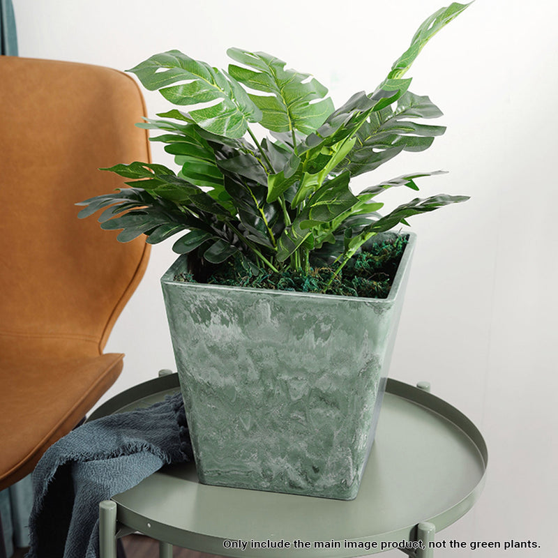 2X 27cm Green Grey Square Resin Tapered Planter Concrete Look Indoor