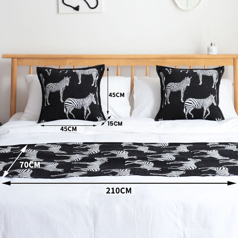 Bed Scarf Runner Polyester 70x210cm 1.5m Queen Black With 2 Cushions Set of 3