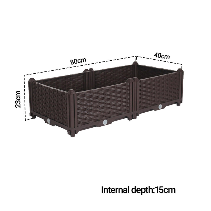80cm Raised Planter Box Dark Brown Plastic Garden Bed Self-Watering Outdoor
