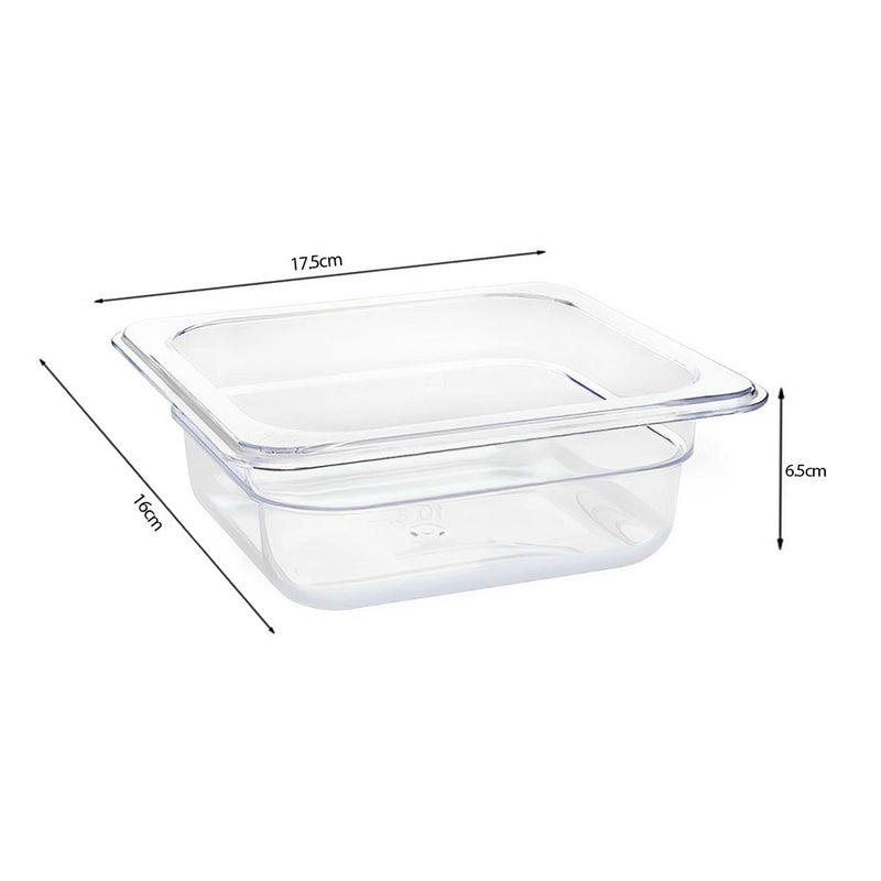 65mm Clear Polycarbonate Gastronorm Pan 1/6 Gn Food Tray 17.5x16x6.5cm